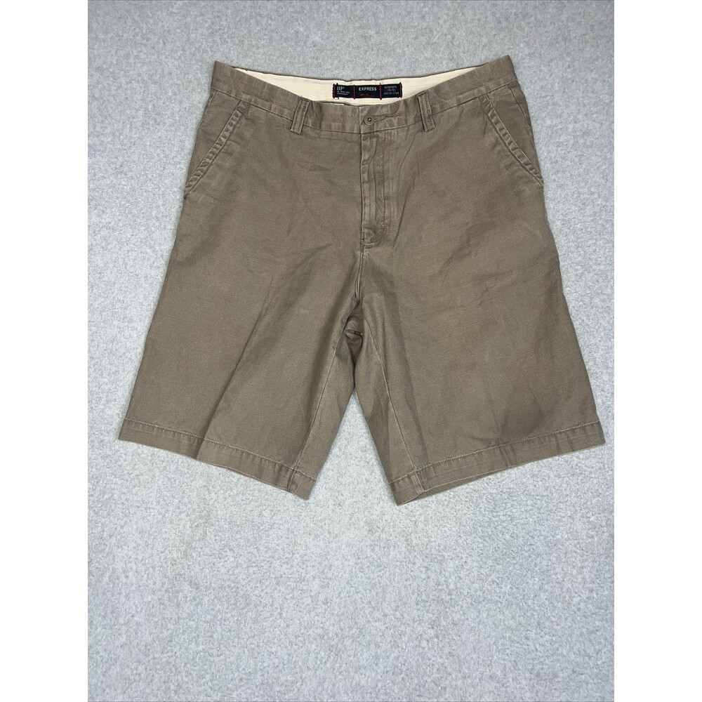 VTG Express Mens Shorts Size 36 X12 Khaki Flat Front 100% Cotton Brown